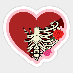 Rib Cage Heart With Roses Sticker